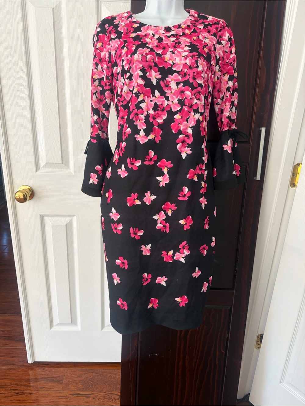 Calvin Klein Black Midi Dress with Pink Floral Print
